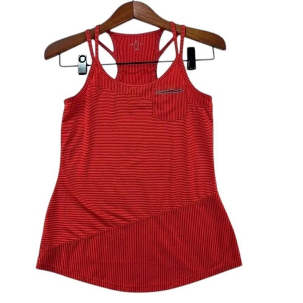 Athleta Tank Top Striped Racerback Red Front Pocket Women’s Size XS